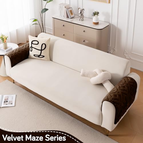 Image of HOKIPO 'Velvet Maze' Premium Anti-Slip Sofa Armrest Covers| 1 Pair - Dark Brown (AR-6278-DBR-L*2)