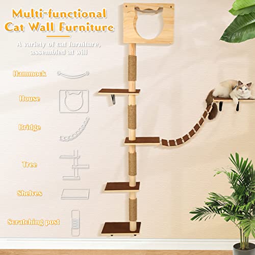 Calmbee 78" Cat Wall Furniture - Cat Wall Shelves Wall Mounted Cat Tree With Hammock Bridge Perches Scratching Post Cat Climbing Shelf Tower For Indoor Cats #TOP1