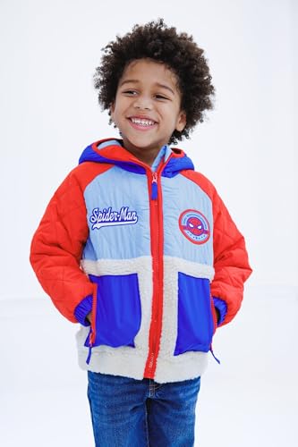 Marvel Spider-Man Faux Shearling Zip Up Jacket Colorblock Toddler to Big Kid Sizes (3T - 10-12)2