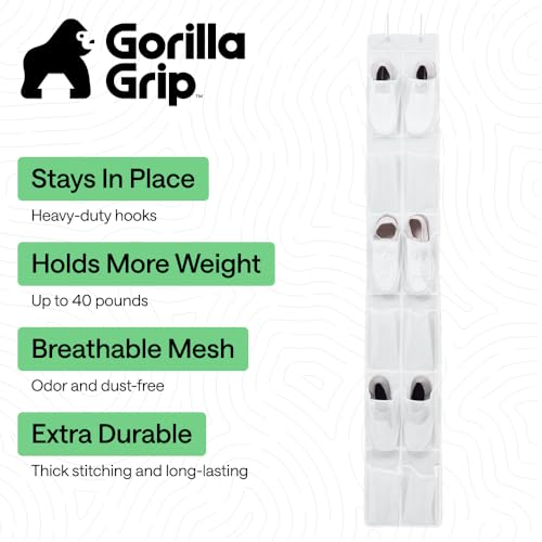 Image of GORILLA GRIP Over the Door Shoe Organizer, 12 Large Pockets, White