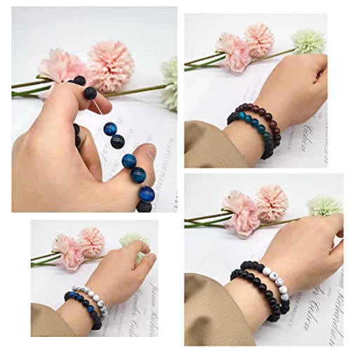 Wainis 10 Pcs 8Mm Gemstones Beaded Bracelets For Men Women Lava Stone Essential Oil Diffuser Healing Stretch Round Bead Crystal Semi-Precious Bracelets Unisex #TOP3
