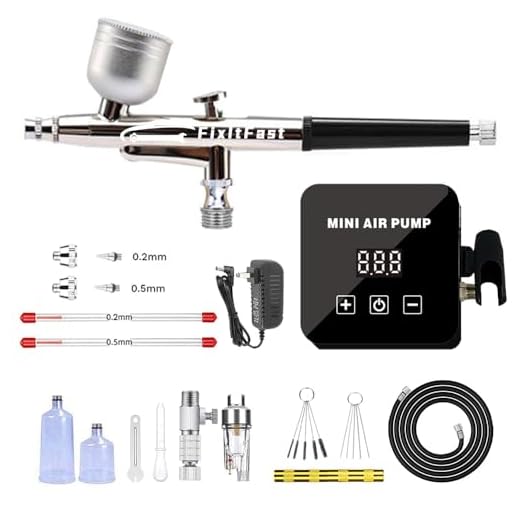 FINYQBET Kit de Aerógrafo com Compressor de Ar 25PSI, Pistola de Dupla Ação, Bicos 0,2mm e 0,5mm, Pressão Ajustável – Para Pintura Artística, Maquiagem, Modelagem e Nail Art