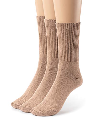 Silky Toes 3 or 6 Pack Women’s Bamboo Diabetic Seamless Soft Non-Binding Crew Socks, Also Available In Plus Sizes (13-15 (Queen), Khaki -3 Pairs)