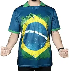 Camisa Polo Azul Bandeira Brasil Copa do Mundo Futebol