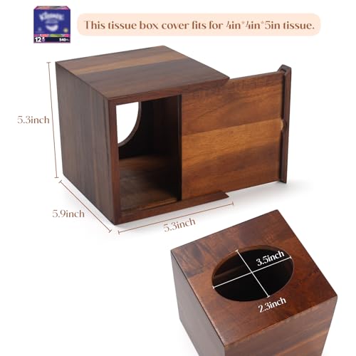 2 Pack Acacia Wood Tissue Box Cover, Square Wooden Tissue Holder for Bathroom, Living Room, Dining Table, Decorative Cube Facial Tissue Box Cover, 5.3 x 5.3 x 5.9 inches by YANGQIHOME - Image 8
