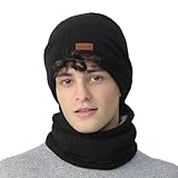 NovForth Mütze und Halswärmer Set – Strickmütze & Schlauchschal mit Fleece, Wintermütze Wollmütze für Damen Herren Teenager – Halswärmer Halstuch für Skifahren, Radfahren, Laufen, Winterspaziergang