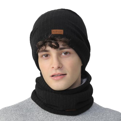 NovForth Ensemble bonnet et cache-cou - Bonnet tricoté et écharpe tubulaire avec polaire - Bonnet...