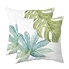 Green tropical leaves throw pillow covers set of 2 decorative monstera palm leaf couch pillow case botanical plant outdoor pillow covers waterproof fabric for patio bedroom living room 18 x 18 c2  urban country home decor