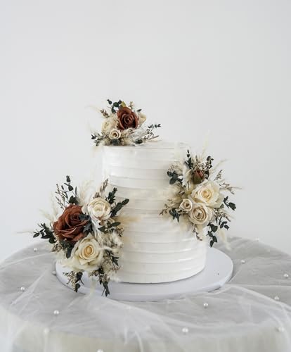 Set de 3 decoraciones florales para pasteles de boda miniatura 5