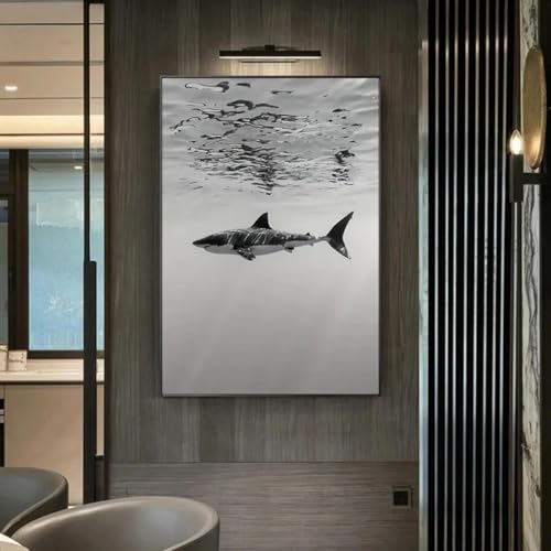 Images d'art noir et blanc baleine requin une impression murale élégante pour salon moderne