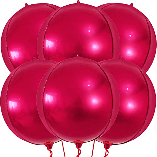 Image of KatchOn, Large Pink Round Foil Balloons Set - 22 Inch, Pack of 6 | Metallic Hot Pink Balloon for pink Theme Birthday Decorations | Metallic Balloons | Mylar Balloon for Wedding Decoration