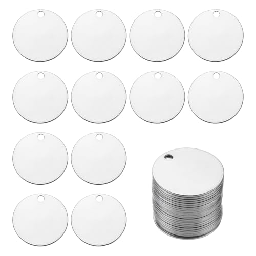 Image of sourcing map 25Pcs Stainless Steel Blank Stamping Tag Engraved Stainless Steel Round Charm Pendant with Holes 30mm/1.18" Silver for Pendant Bracelet Necklace Jewelry Making Earring