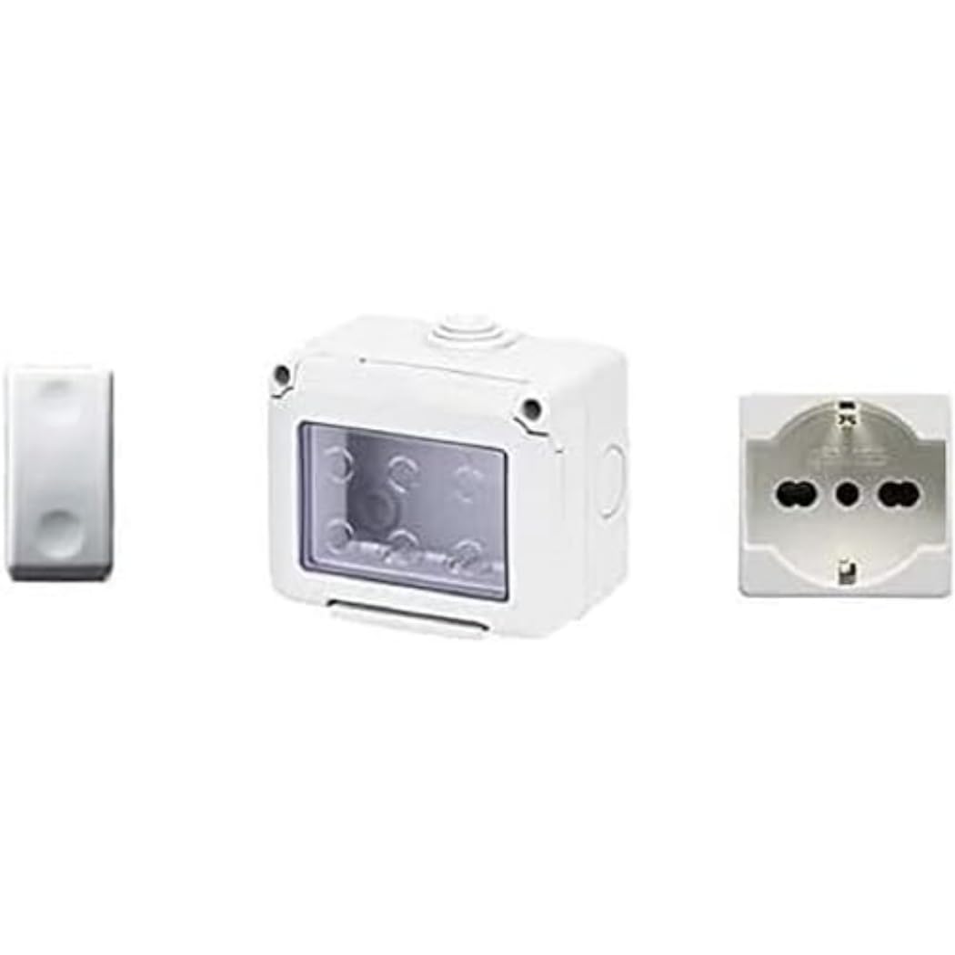 Gewiss Container for appliances 27 Combi protected 3 seats grey RAL 7035 IP55 with Nr. 1 Schuko socket, Nr. 1 White switch