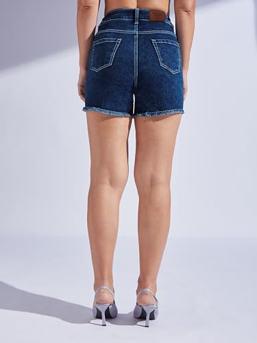 Image of Miss Chase Women's Relaxed Fit Mid Rise Highly Distressed Regular-Length Denim Shorts