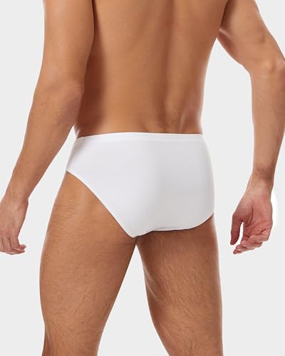 Forvevo Men's Underwear Briefs, Cotton Mens Underpants, Breathable Stretch Waistband Soft No Labels Briefs Slips Underwear With Pockets 4 Pack (White, M) - 3