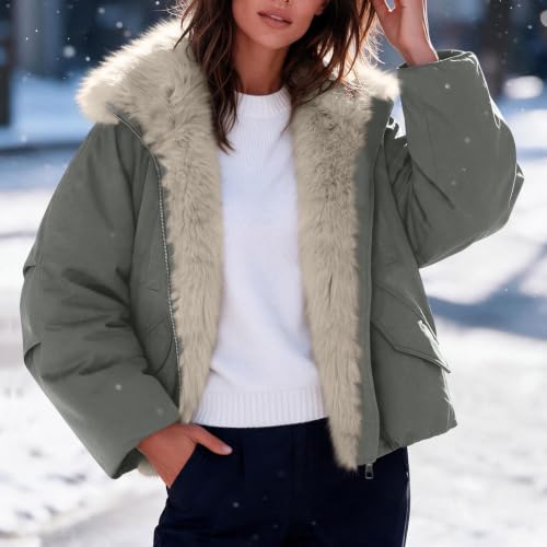 Puffer Jacket for Women with Faux Fur Lapel Fall Winter Warm Padded Coats - image 5