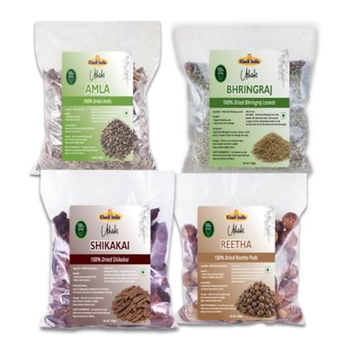 Image of Khadi Utkrisht Premium Dried Amla Bhringraj Shikakai Reetha Herbal Combo | Natural Herbs for Hair Cleansing, Scalp Care, Hair Packs, & Traditional Care Routine - Pack of 4