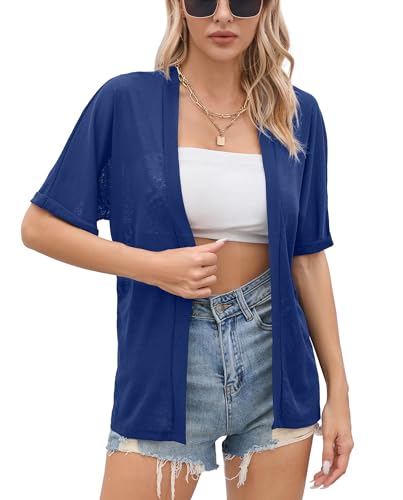 Image of Iandroiy Women's Lightweight Open Front Cardigans Casual Short Sleeve Blouse Tops