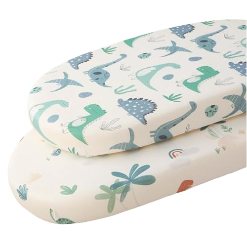 Image of SDIII Dinosaur Bassinet Sheet 2 Pack for Boy Girl, Soft Stretchy Microfiber Jersey Knit, Universal Fit for Rectangle Round Oval Hourglass Mattress