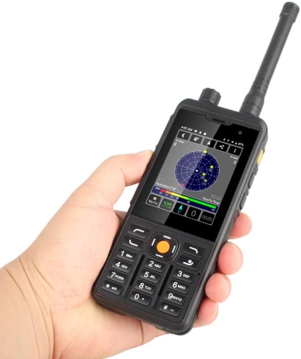 Hand holding UNIWA P5, showing the screen with various app icons and a GPS-like interface