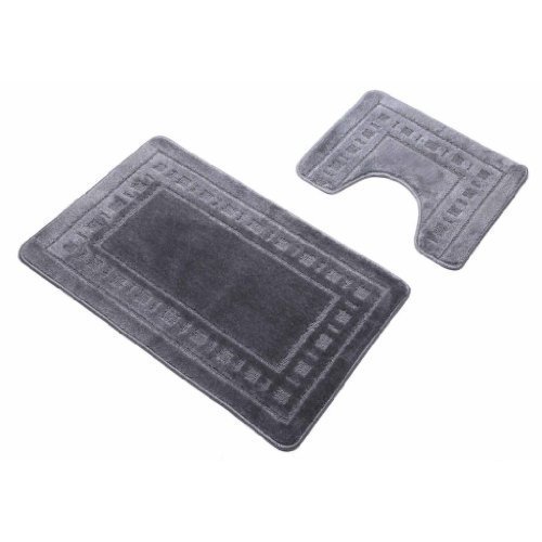 Grey Silver Armoni Bath Mat Bathroom 2 Piece Bath & Pedestal Mat Set Non Slip Backing by Quality Linen and Towels by Quality Linen and Towels