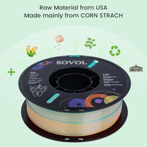 Image of Sovol Dual Color PLA Filament 1.75mm, Silk PLA 3D Printing Material, Dual Color Filament Orange + Light Blue 2 in 1 Coextrusion PLA Filament + /-0.03mm, 1kg /2.2lbs
