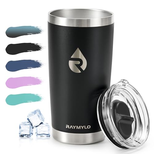 RAYMYLO Insulated Stainless Steel Travel Mug for Hot/Cold Coffee, 20 oz Tumbler with BPA-Free Detachable Slider Lid, Travel Coffee Cup with Lid Fits Most Car cup holder, Magic Black