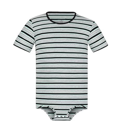 Men Short Sleeve Romper Pajama Bodysuit One Piece Rompers Stripe Onesie Leotard Top - Stripe Maker