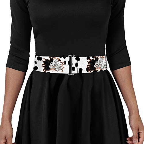 Buckle-Down Belt Women's Cinch Cruella De Vil Driving Mad Face Dalmatian Spots White Black Available In Adjustable Sizes3