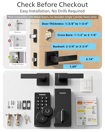 Philips WiFi Keypad Door Lock with Handle, Built-in WiFi, APP Remote Control, Voice & Fingerprint Unlock, Smart Locks for Front Door with Auto Lock, Digital Front Door Lock Set, Keyless Entry Deadbolt thumbnail 9
