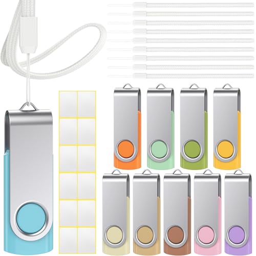Pendrive 4 GB, 10 sztuk, Pamięć USB 2.0 z obrotową metalową obudową, Kolory Morandi Mix, Pamięć Flash USB 4 GB, z Smyczą i Pustymi Naklejkami do Oznaczania, do Przechowywania Danych