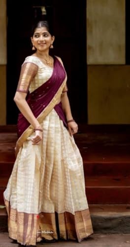 Image of RENVAANI Women's Traditional Kanjivaram Kanchipuram Silk Zari Weaving Unstitched Lehenga Choli with Dupatta