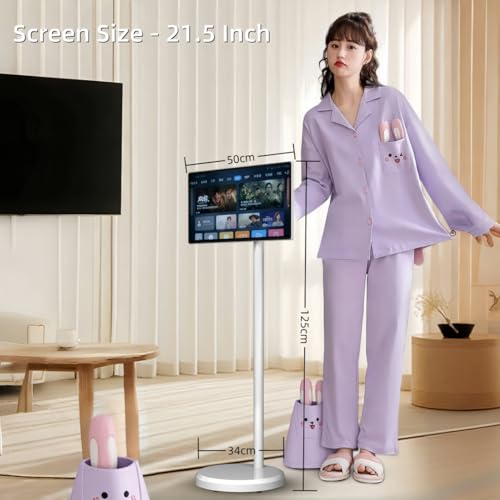 21.5 Inch Portable TV شاشه متنقله Floor Screen with Adjustable Stand - LCD Smart Touch Display Screen | 4G RAM+64G Storage | Built-in Battery, Full Swivel Rotation (Black)