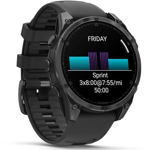 Image of Garmin Fenix 8 47mm AMOLED Multisport GPS Smartwatch, Slate Gray with Black Silicone Band, 010-02904-00 - Bundle w /Deco Essentials Charging Dock, Dust Cover and USB-C Cable