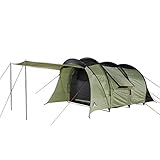 10T Outdoor Equipment Tunnel S5 Zelt Stockholm 5 Mann Tunnelzelt, wasserdichtes 5000mm Familienzelt XXL Schlafkabine Vordach, Grau Gr&uuml;n Personen-510x320x200 cm