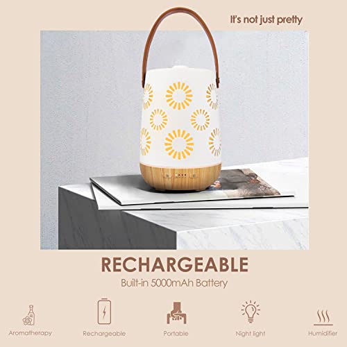 Ceramic Cordless Essential Oil Diffusers, Rechargeable Wireless Diffusers For Essential Oils, Sunflower Portable Ultrasonic Aromatherapy Diffusers With Leather Handle, For Camping Travel Home Office #TOP3