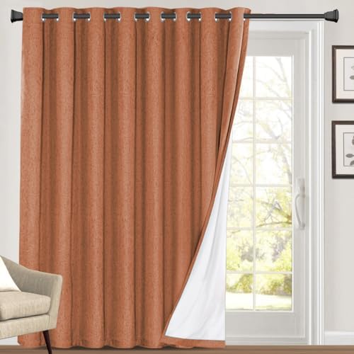 PrinceDeco 100% Linen Blackout Curtains 84 Inches Long Extra Wide Patio Door Curtains for Sliding Glass Door Room Divider for Farmhouse Bedroom/Living Room,100 X L84 Inch, Orange