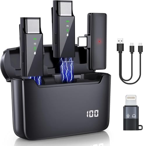 2-Pack Wireless Lavalier Mic For IPhone & Android - Noise Cancelling, 70ft Range, Charging Case