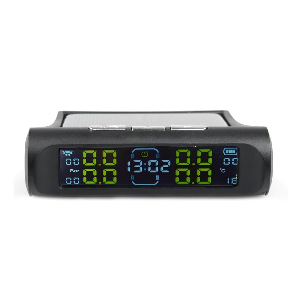 Tpms Sistema di monitoraggio della Pressione dei Pneumatici Wireless Universale Display dell'orologio a energia Solare 4 sensori con sensore Esterno(Internal Clock)