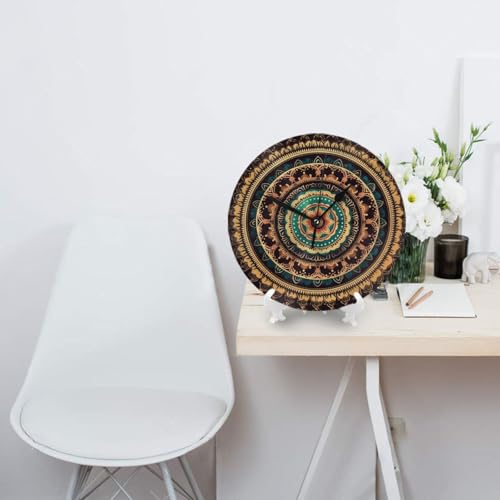 Horloge murale mandala ronde de 25,4 cm avec mécanisme silencieux à piles pour décoration - 5