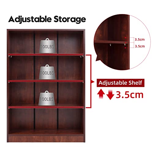 Wood Bookcase 4-Shelf Freestanding Display Wooden Bookshelf For Home Office School (11.6" D*33" W*48" H,Cherry) #TOP3