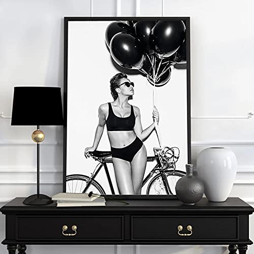 Peinture murale toile noir blanc sport femme affiche salon déco moderne 80x110