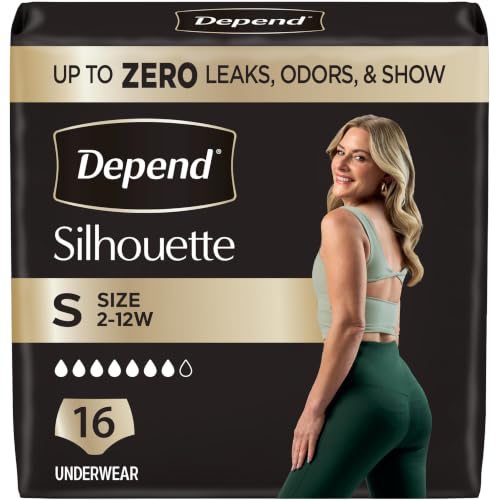 Depend Silhouette Adult Diapers Incontinence & Postpartum Bladder Leak Underwear for Women Maximum Absorbency Small Pink 16 Count Packaging May Vary