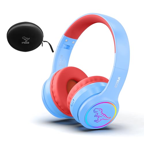 IFECCO Bluetooth Kids Boys Headphones with Microphone,Cute Light Up Dinosaur Children Wireless...