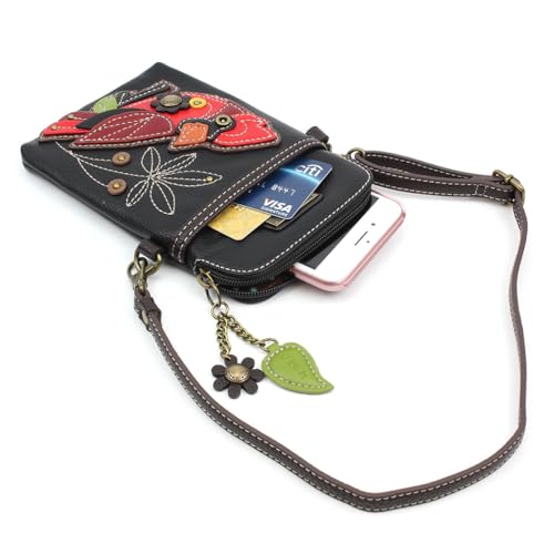 Image of CHALA Bird Collection Cell Phone Crossbody Purse-Women PU Leather /Canvas Multicolor Handbag with Adjustable Strap