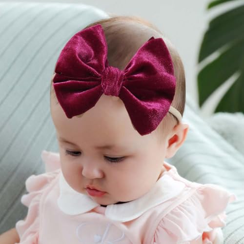 Baby Girls Bow Headband Handmade Velvet Toddler Hair Bow Hairband Stretchy Soft Nylon Wide Turban Bowknot Headwrap Girls Hair Accessories TSFD59 (Purple, One Size)2