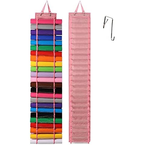 AGX Bravo Vinyl Roll Holder with 48 Compartments - Clear Vinyl Storage Organizer Wall Mount/Over The Door, Hanging Craft Vinyl Storage Rack with Door Hooks and Strap (pink) Cover