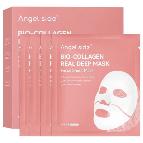Angel Side Collagen Face Mask Skincare, Hydrating & Firming Hydrogel Face Masks, Elasticity Boosting Collagen Mask for All Skin Types, Skin Care Essentials 34g x 4 Sheets