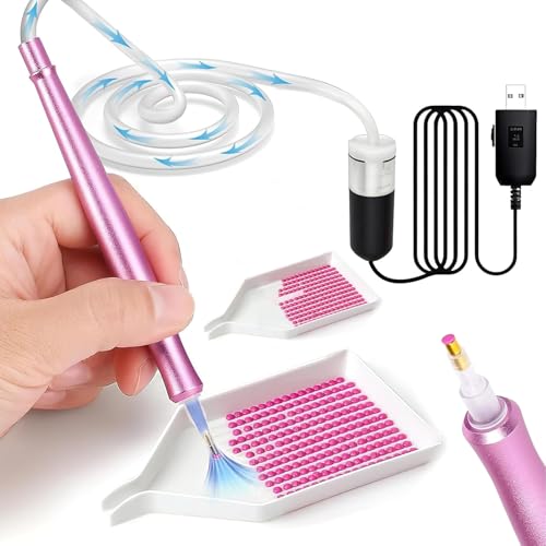 ZOBMIO Elektrischer Diamond Paint Stift, Diamond-Painting Zubehör Set, Vakuum Diamond Paint Stift mit Ablagefach, Schneller DIY Diamond Painting Aufnahme-Stift (pink)