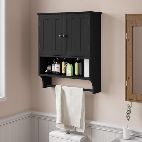 Smuxee Black Bathroom Cabinet Wall Mounted with Towels Bar, Medicine Cabinet with 2 Door Adjustable Shelves, Over Toilet Cabinet for Bathroom Laundry Room Kitchen by Smuxee - Image 2